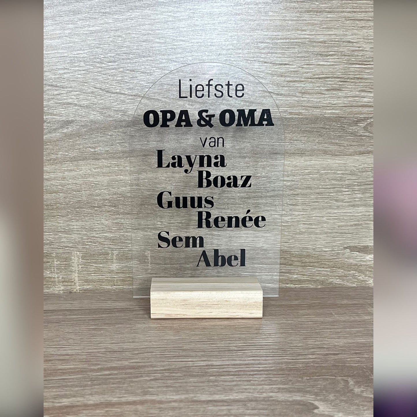 Doorzichtig tegeltje met tekst naar keuze