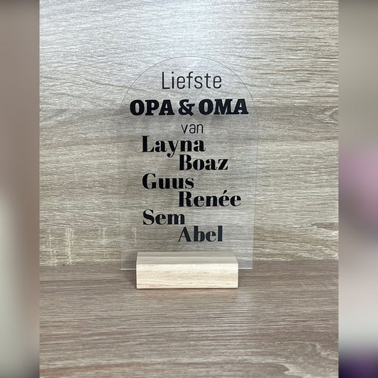 Doorzichtig tegeltje met tekst naar keuze